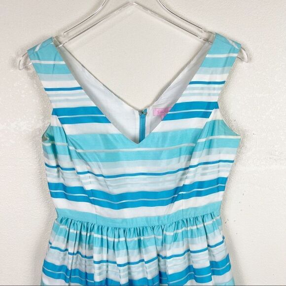 Lilly Pulitzer Organza Blue Striped Fit & Flare A Line Turquoise Blue Dress 6 - Picture 2 of 7